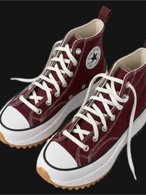 Converse High-Top Platform Sneakers - Burgundy and White